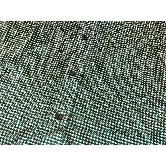 Vintage 70's Oleg Cassini by Burma Disco Shirt Nylon Green Houndstooth Men’s L - Picture 5 of 9